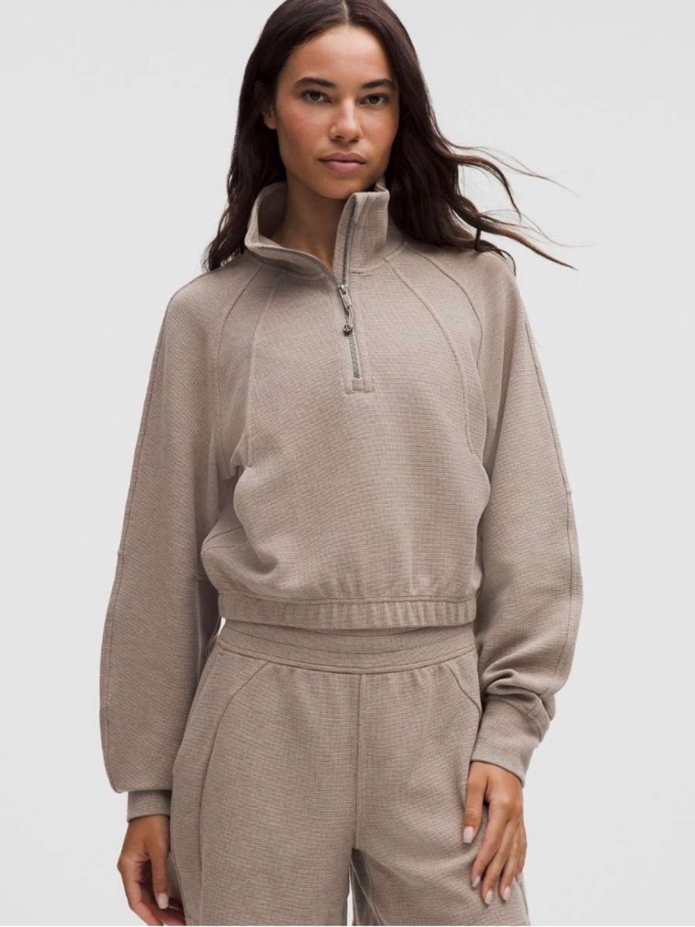 Lululemon Scuba Cropped Funnel-Neck Half Zip *Waffle Heathered Warm Ash Grey
